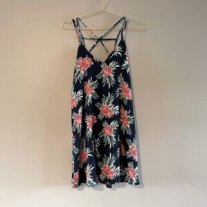 My Michelle Tropical Floral Print Navy Strappy Sleeveless Mini Dress | SZ M